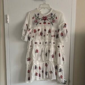 1 Zara Floral Embroidered tiered White Dress
